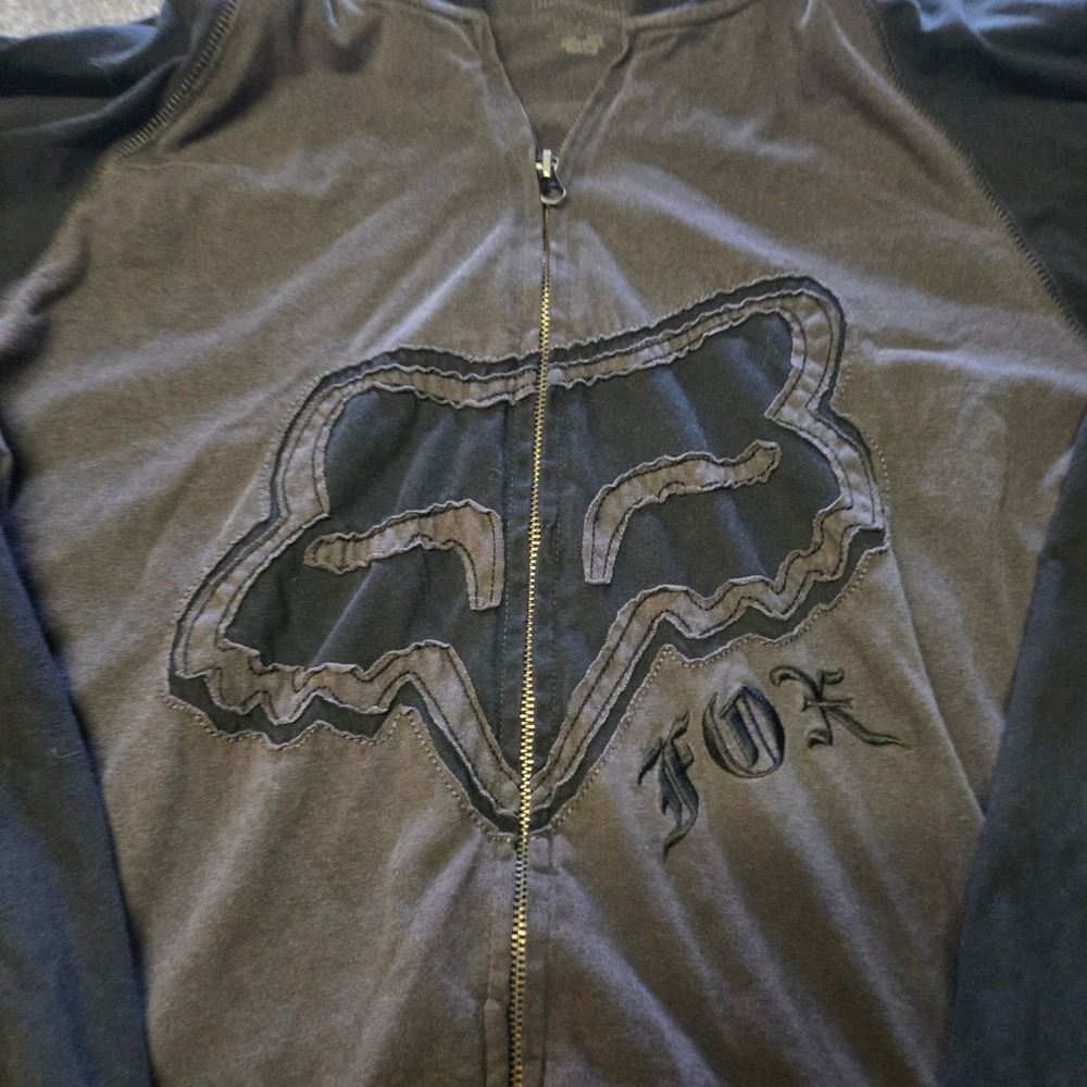 Fox Racing Full Zip Hoodie Mens Medium Gray Black Raglan Moto Skate Streetwear - Picture 2 of 9